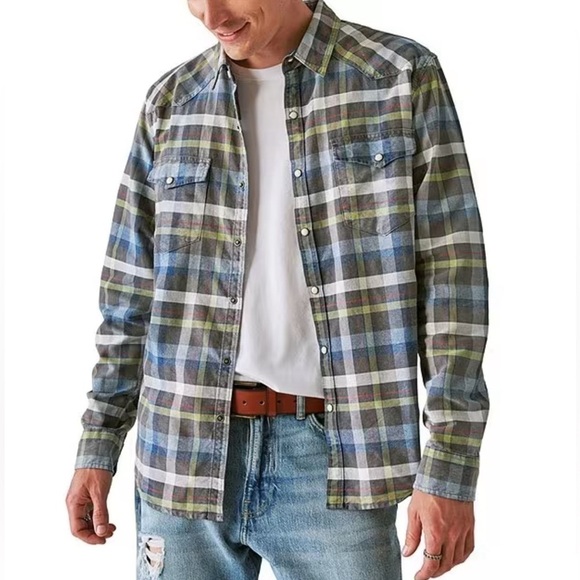 Lucky Brand Other - Lucky Brand Shirt Classic Fit Long Sleeves Snap Front Blue Green Plaid Large